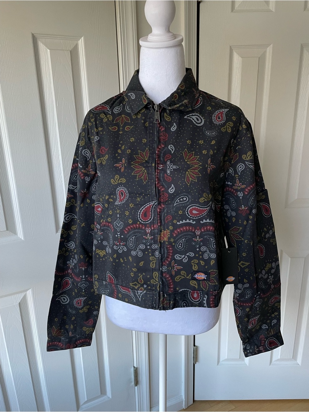 Dickies Black Paisley Zip Bomber Jacket cropped fit NWT